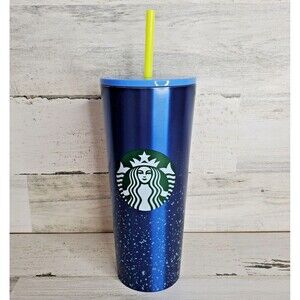 Starbucks Metallic Blue Speckled Stainless Steel 'DORY' 24oz Cold Cup w/ Straw